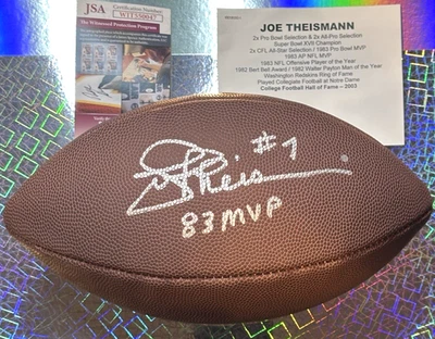 Tristar Autographed Football Joe Theismann Signed COA JSA Redskins '83 MVP - Image 1 of 4