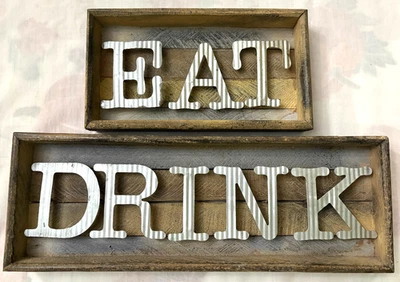 MudPie Kitchen Dining Wall Decor Eat Drink Tin Letters on Reclaimed Wood Plaques - Image 1 of 4