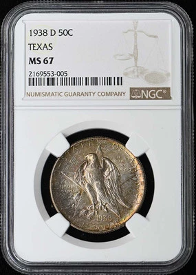 TEXAS 1938-D TEXAS Silver Commemorative 50C NGC MS67 - Image 1 of 4