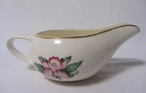 VINTAGE PADEN CITY POTTERY MODERN ORCHID PATTERN GRAVY BOAT GOLD TRIM USA - Picture 1 of 3