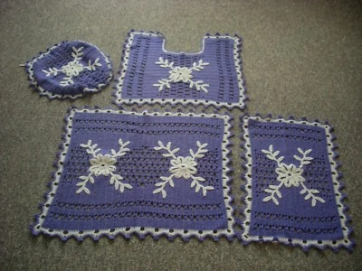 4 tlg Badgarnitur Badeset Badteppich Badematte Bad WC Vorleger Handarbeit - Bild 1 von 4