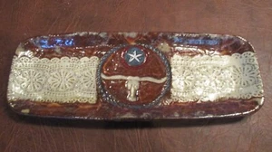 Brookwood In Georgetown Texas Longhorn Pottery Dish Signed Unique - Picture 1 of 6