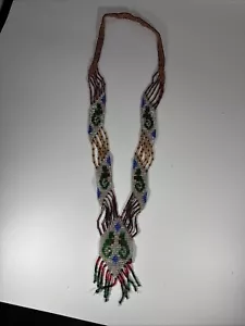 Vintage Native American Hand Beaded Necklace Lizard Design - Picture 1 of 3