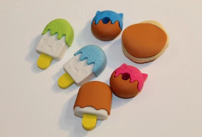 (6) MINI POSTRE Comida Niños Borrador LOTE Gomas de Borrar Premio Dijes Juguetes Inquietos Aleatorio Foto 1 de 4