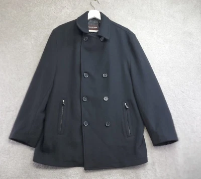 Chaquetón Michael Kors Para Hombre Grande Negro Mezcla Lana Bolsillos con Cremallera Doble Pecho Foto 1 de 4