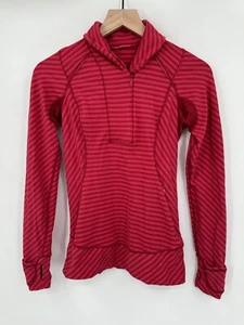 Lululemon Think Fast Pullover Quarto 1/4 Zip Rosso Rosa Felpa a Righe Tg 4 - Foto 1 di 10