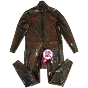 Transparent black latex catsuit zip hidden red penis sheath ansu sheath 0.4mm - Picture 1 of 6