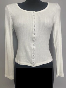 LNA CATERINA Ivory Snap Button Stretch Top USA made M - Picture 1 of 4