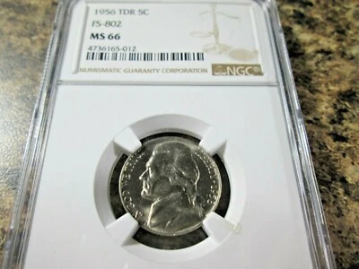1956 JEFFERSON NICKEL TDR NGC MS66 FS-802   012 - Image 1 of 4