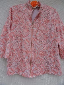 Chico's Weedends Knit Jacket Misses L XL Peach Coral Pink White Cotton Chicos 2 - Picture 1 of 6