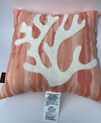 NEW allen + roth, Coral applique on Pink colored Outdoor Toss Throw Pillow - Image 1 of 4