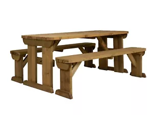 Picnic Table and Bench Set Wooden Outdoor Garden Furniture, Aspen Rounded - Picture 1 of 61