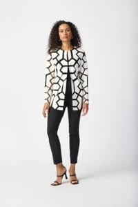 Joseph Ribkoff Black and White Faux Leather Longline Jacket Size S RRP £255.00 - Picture 1 of 6