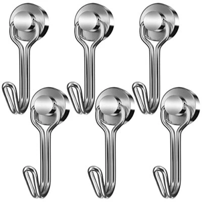 Paquete de 6 ganchos magnéticos giratorios giratorios de 30 libras para colgar, refrigerador, parrilla, cocina Foto 1 de 4
