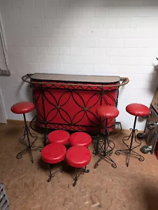 Alter Bar Thresen mit Hocker 50iger Jahre in rot - Bild 1 von 11