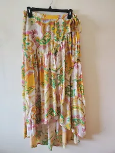 Haute Hippie Women's M Boho Wrap Skirt Hi-Lo Hem Elastic Back Waist Floral Multi - Picture 1 of 23