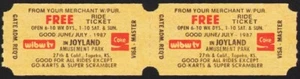 Vintage tickets JOYLAND AMUSEMENT PARK Lot of 2 Topeka Kansas Coca Cola n-mint+ - Picture 1 of 3