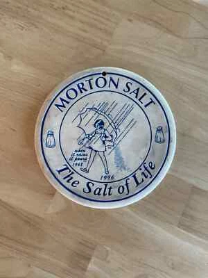 Calentador de pan Morton Salt 1996 vintage, beige y azul Foto 1 de 4