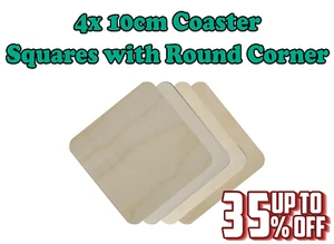 Wooden Unpainted Coaster Square Round Corner Set of 4, Craft Art Gift Decoupage - Picture 1 of 2