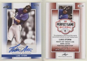 2019 Leaf Perfect Game National Showcase Auto Blue /15 Luke Storm #BA-LS1 Auto