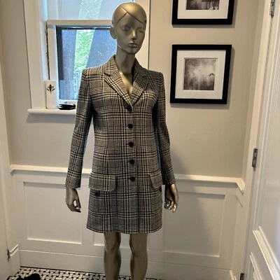 DE COLECCIÓN SONIA RYKIEL GRIS NEGRO/BLANCO A CUADROS SOBRE ABRIGO VESTIDO LARGO BLAZER 42/12 Foto 1 de 4