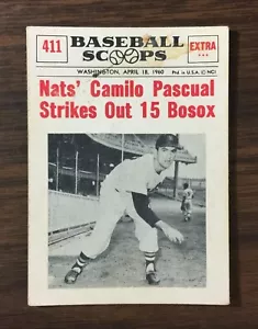 1961 NU CARD SCOOPS #411 Nat's CAMILO PASCUAL Strikes Out 15 Bos EX-MT H8020629 - Picture 1 of 12
