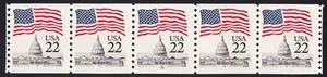 2115a Flag over Capital Dome – 22c PNC strip of 5 Plate # 19 Unused NH F-VF - Picture 1 of 2
