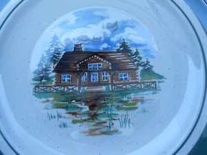 Set Of 4 Stoney Hill Lodge Great Outdoors 11” Dinner Plates Log Cabin - Picture 1 of 7