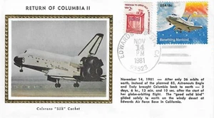 Space Return Of Columbia II USA Colorano Silk Cachet 1981 - Foto 1 di 1
