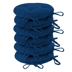6x Round Dining Chair Seat Cushions Cotton Polyester Outdoor Dining 40cm Blue - Picture 1 of 7