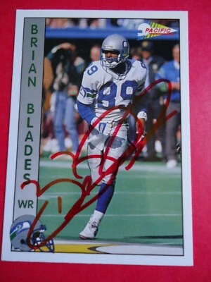 Brian Blades - 1992 Pacific Autographed Football card # 287 - Seattle Seahawks  - Image 1 of 2