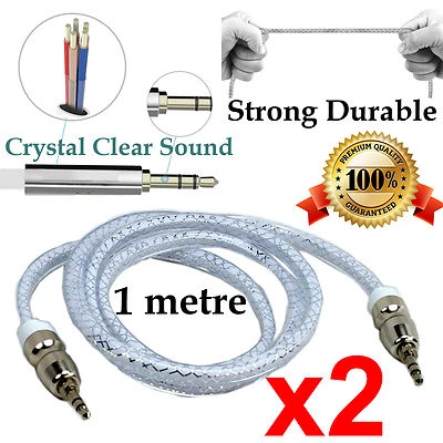 2 1m Strong AUX Auxiliary Cable 3.5mm Male to Male Stereo Audio Input extension - Image 1 of 2