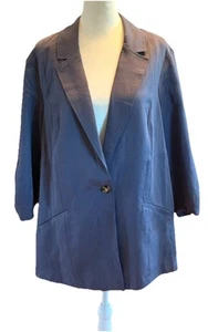 NWT Torrid Women’s Blazer 2 Ruched Sleeve Linen Blend Lightweight Jacket Blue - Picture 1 of 12