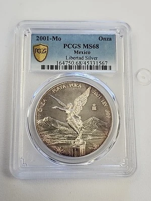 2001 MEXICO LIBERTAD 1 ONZA SILVER PCGS MS68 (Toned)👌🔥🇲🇽 - Image 1 of 4
