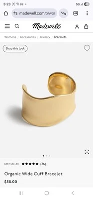Madewell Organic Wide Cuff Bracelet In Antique Gold Msrp $58 New With Tag - Image 1 of 4