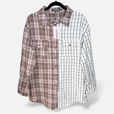 NUEVA Camisa Missguided Alta Franela a Cuadros Botones ColorBlock Camisa Grande 4 XL Foto 1 de 4