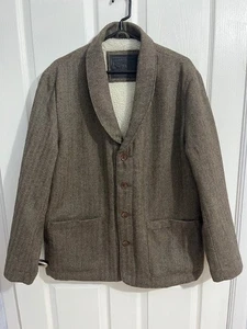 Levi's Men's Club Brown Herringbone Blazer Sherpa Lined Jacket Size Medium USA - Picture 1 of 14