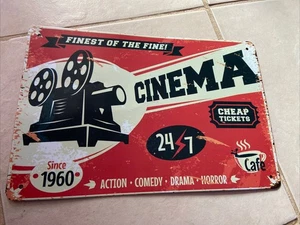 CINEMA - CHEAP TICKETS, CAFE, 24/7 Rustic Tin Sign Vintage Style (A4-Sized) - Picture 1 of 4