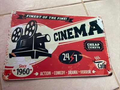 CINEMA - CHEAP TICKETS, CAFE, 24/7 Rustic Tin Sign Vintage Style (A4-Sized) - Image 1 of 4