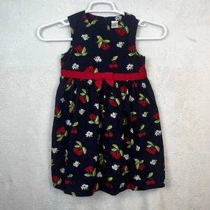 Gymboree Girls Dress Size 8 Navy Blue Cherries Flowers Graphic Print 100% Cotton - Picture 1 of 9