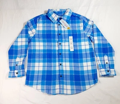 Cat & Jack Boy's Large (10-12) Flannel Long Sleeve Button Up Shirt Blue Plaid - Image 1 of 4