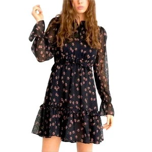 & Other Stories Gr. 4 Blumen Stufen Rüschen ausgestelltes Bündchen Kleid transparent gefüttert Damen - Bild 1 von 12