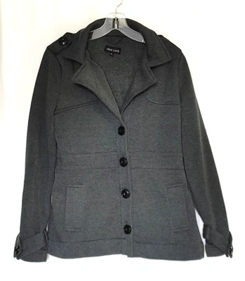 NEW LOOK Ladies (L) Charcoal Gray Pea Coat Button Front Cotton Polyester Blend - Image 1 of 4