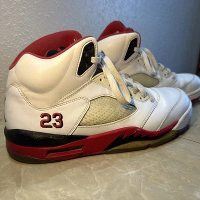 Air Jordan 5 Retro Rojo Fuego 2013 136027-120 Hombre Talla 11 Blanco Rojo Loc24 Foto 1 de 4