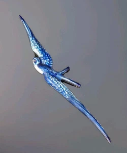 Antiker Jugendstil / Deko Blauer Schwalbenvogel Emaille Guilloche Sterling Hermann - Bild 1 von 10