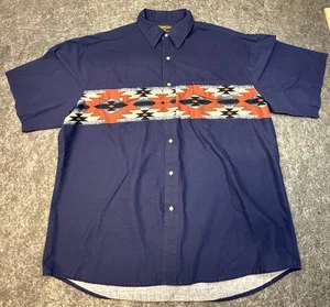 Vintage Rustler Wrangler Western Shirt Mens Blue Aztec Short Sleeve Button XL - Picture 1 of 10
