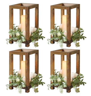 Paquete de 4 linternas de madera centro de mesa de linternas de vela marrón-4 piezas Foto 1 de 4