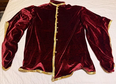 Abrigo Chaqueta Renacentista Terciopelo Borgoña y Dorado Talla XL Hecho a Mano Foto 1 de 4
