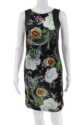 Vestido negro con estampado floral de cuero sintético Clover Canyon para mujer talla mediana Foto 1 de 4