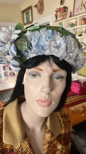 VTG 1940s 1950s Woven Hat Silk Millinery Flowers Leaves - Picture 1 of 13